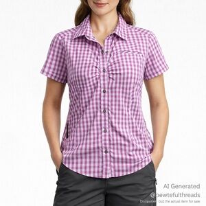 The North Face Women’s L Magenta White Check Snap Front Shirt